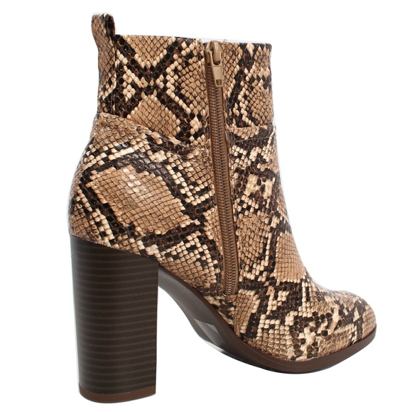 Toffee Python Faux Leather Stitching Pull On Block - Picture 3 of 7